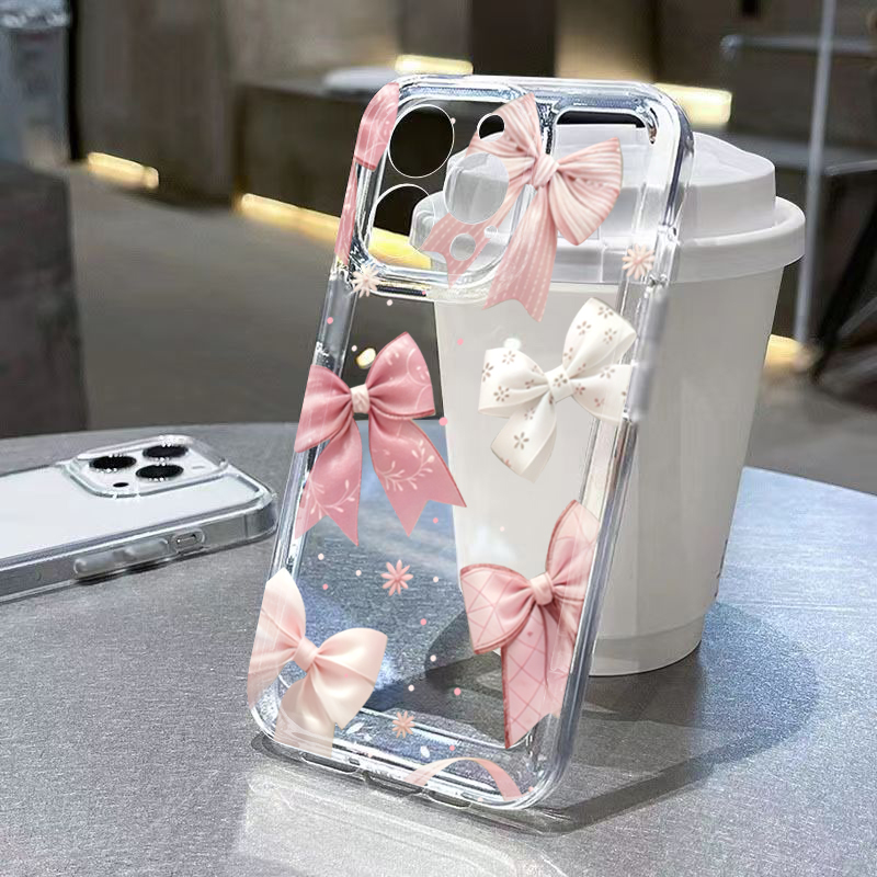 Phone Cases Designer - Pink Bow Design Transparent TPU Phone